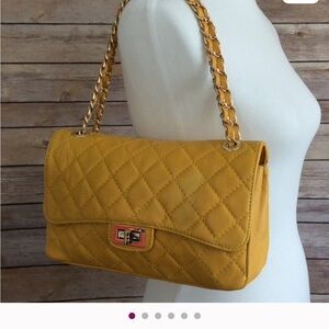 Elegant Mustard Leather Quilted Shoulder Bag